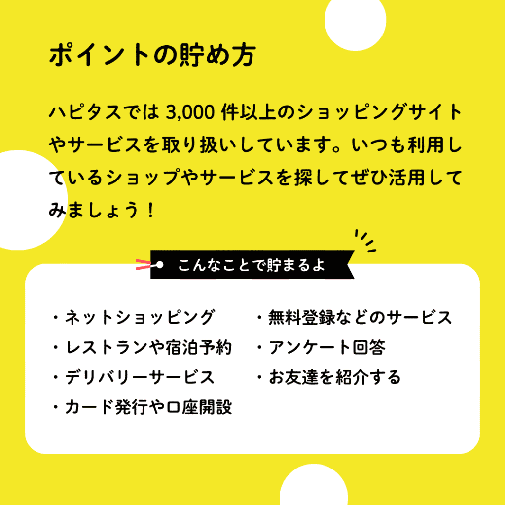 ハピタスのポイントの貯め方を説明したバナー